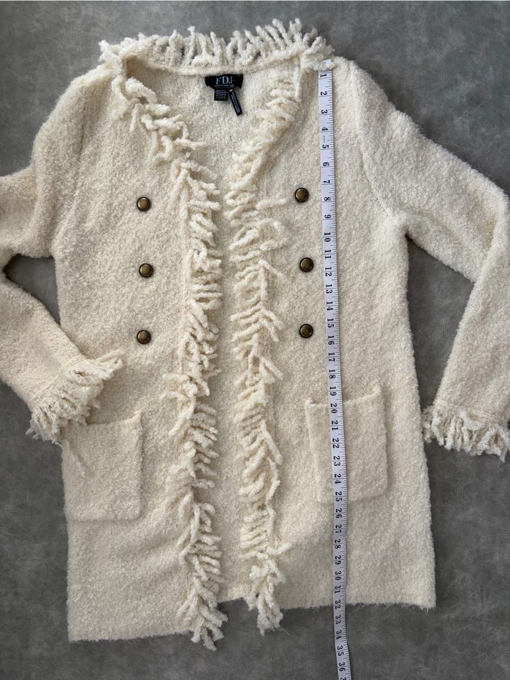 Y2K FDJ White Wool Blend Whimsy Shaggy Fringe Open Front Sweater Coatigan - Picture 11 of 13